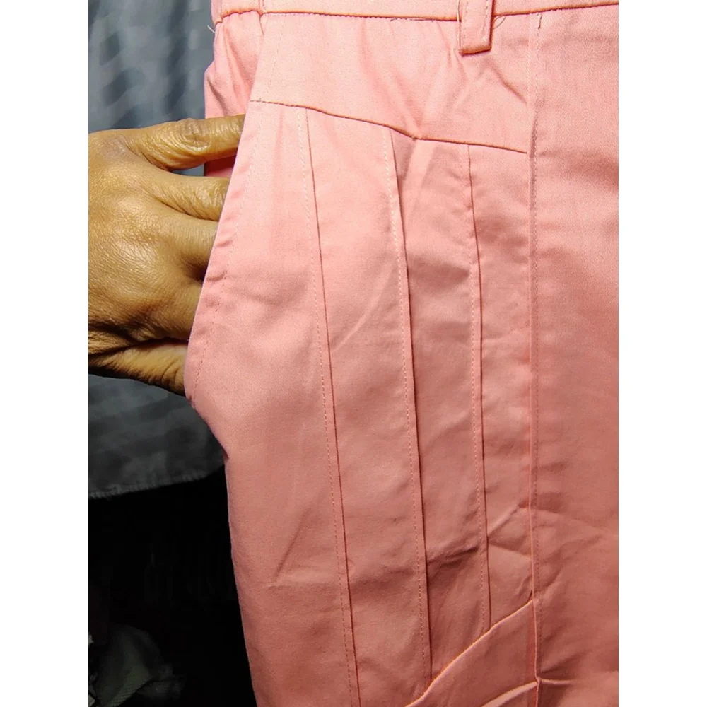 Women's Pink High Rise Trousers | Elastic Back Waist | Cotton Stretch - Picture 5 of 11